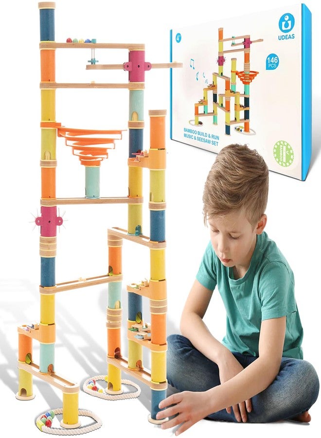 UDEAS Bamboo Marble Runs Building Construction Toy Set with Musical Ball, 146pcs Simple Maze for Children Age 4+ - Image 1